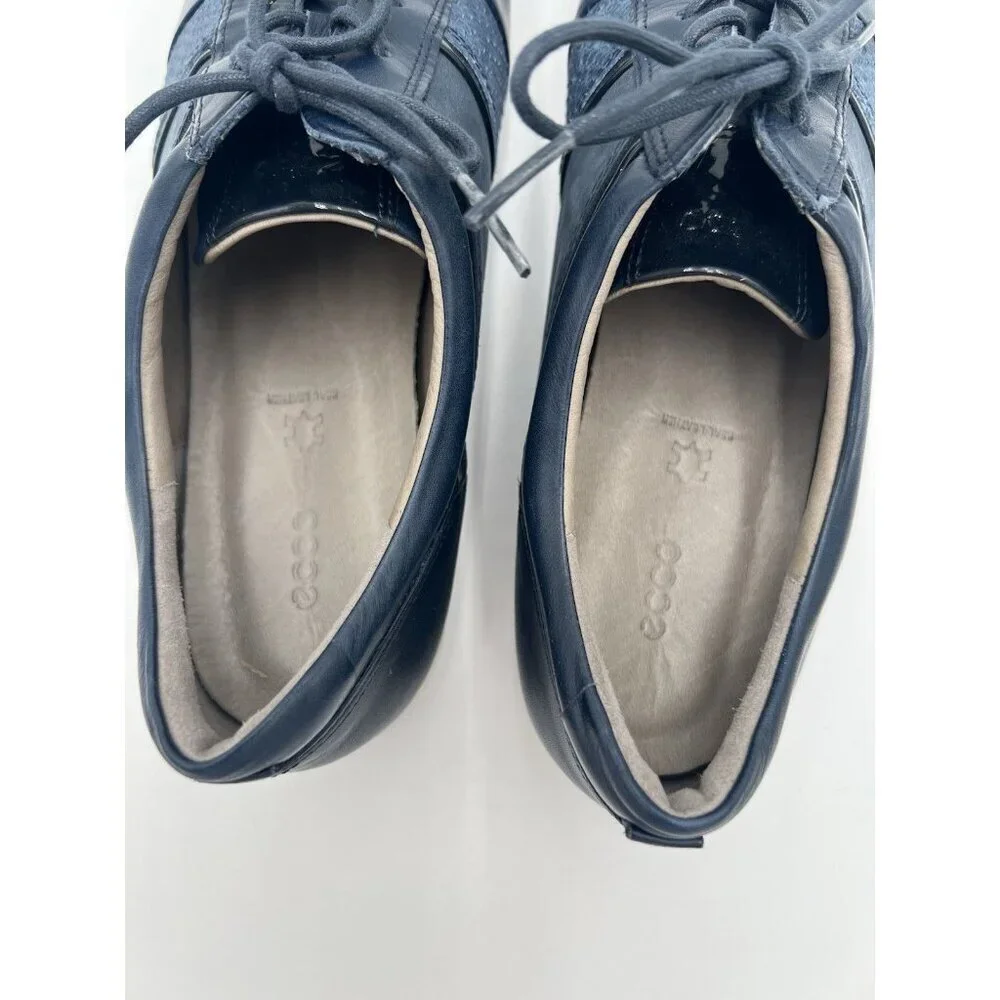 Ecco Touch Navy Leather Sneakers Women 40 US 9-9.5 Lace Up Comfort Walking Shoes
